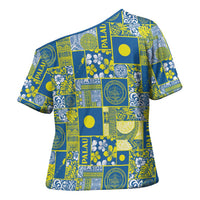 Palau Ungil Kurismas Cross Shoulder Shirt Pacific Patchwork Xmas Vibes - Polynesian Pride