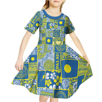 Palau Ungil Kurismas Kid Short Sleeve Dress Pacific Patchwork Xmas Vibes - Polynesian Pride