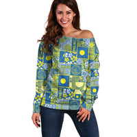 Palau Ungil Kurismas Off Shoulder Sweater Pacific Patchwork Xmas Vibes - Polynesian Pride