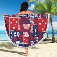 Red Samoa Manuia Le Kerisimasi Beach Blanket Pacific Patchwork Xmas Vibes - Polynesian Pride