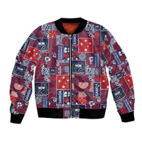 Red Samoa Manuia Le Kerisimasi Bomber Jacket Pacific Patchwork Xmas Vibes - Polynesian Pride