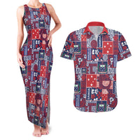 Red Samoa Manuia Le Kerisimasi Couples Matching Tank Maxi Dress and Hawaiian Shirt Pacific Patchwork Xmas Vibes - Polynesian Pride