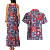 Red Samoa Manuia Le Kerisimasi Couples Matching Tank Maxi Dress and Hawaiian Shirt Pacific Patchwork Xmas Vibes - Polynesian Pride