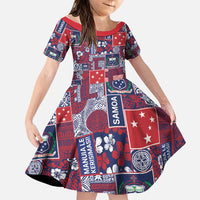 Red Samoa Manuia Le Kerisimasi Family Matching Off Shoulder Maxi Dress and Hawaiian Shirt Pacific Patchwork Xmas Vibes LT9 Daughter's Dress Red - Polynesian Pride