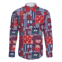 Red Samoa Manuia Le Kerisimasi Family Matching Off Shoulder Short Dress and Hawaiian Shirt Pacific Patchwork Xmas Vibes - Polynesian Pride