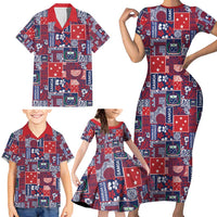 Red Samoa Manuia Le Kerisimasi Family Matching Short Sleeve Bodycon Dress and Hawaiian Shirt Pacific Patchwork Xmas Vibes - Polynesian Pride