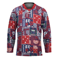 Red Samoa Manuia Le Kerisimasi Hockey Jersey Pacific Patchwork Xmas Vibes - Polynesian Pride