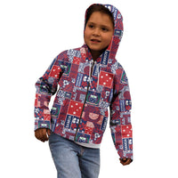 Red Samoa Manuia Le Kerisimasi Kid Hoodie Pacific Patchwork Xmas Vibes - Polynesian Pride