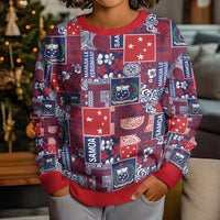Red Samoa Manuia Le Kerisimasi Kid Ugly Christmas Sweater Pacific Patchwork Xmas Vibes - Polynesian Pride