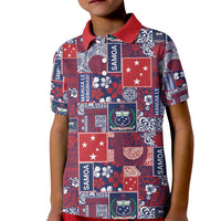 Red Samoa Manuia Le Kerisimasi Kid Polo Shirt Pacific Patchwork Xmas Vibes - Polynesian Pride