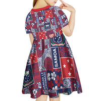 Red Samoa Manuia Le Kerisimasi Kid Short Sleeve Dress Pacific Patchwork Xmas Vibes - Polynesian Pride
