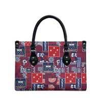Red Samoa Manuia Le Kerisimasi Leather Bag Pacific Patchwork Xmas Vibes - Polynesian Pride