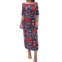 Red Samoa Manuia Le Kerisimasi Puletasi Pacific Patchwork Xmas Vibes LT9 Long Dress Red - Polynesian Pride