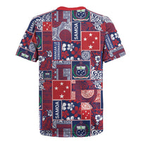 Red Samoa Manuia Le Kerisimasi Rugby Jersey Pacific Patchwork Xmas Vibes - Polynesian Pride