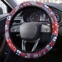 Red Samoa Manuia Le Kerisimasi Steering Wheel Cover Pacific Patchwork Xmas Vibes - Polynesian Pride