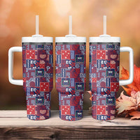 Red Samoa Manuia Le Kerisimasi Tumbler With Handle Pacific Patchwork Xmas Vibes - Polynesian Pride