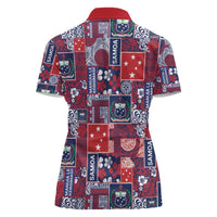 Red Samoa Manuia Le Kerisimasi Women Polo Shirt Pacific Patchwork Xmas Vibes - Polynesian Pride