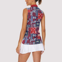 Red Samoa Manuia Le Kerisimasi Women Sleeveless Polo Shirt Pacific Patchwork Xmas Vibes - Polynesian Pride
