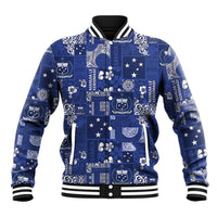 Blue Samoa Manuia Le Kerisimasi Baseball Jacket Pacific Patchwork Xmas Vibes - Polynesian Pride