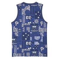Blue Samoa Manuia Le Kerisimasi Basketball Jersey Pacific Patchwork Xmas Vibes - Polynesian Pride