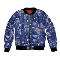 Blue Samoa Manuia Le Kerisimasi Bomber Jacket Pacific Patchwork Xmas Vibes - Polynesian Pride
