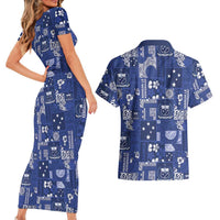 Blue Samoa Manuia Le Kerisimasi Couples Matching Short Sleeve Bodycon Dress and Hawaiian Shirt Pacific Patchwork Xmas Vibes - Polynesian Pride
