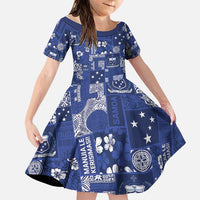 Blue Samoa Manuia Le Kerisimasi Family Matching Long Sleeve Bodycon Dress and Hawaiian Shirt Pacific Patchwork Xmas Vibes LT9 Daughter's Dress Blue - Polynesian Pride
