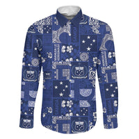 Blue Samoa Manuia Le Kerisimasi Family Matching Long Sleeve Bodycon Dress and Hawaiian Shirt Pacific Patchwork Xmas Vibes LT9 Dad's Shirt - Long Sleeve Blue - Polynesian Pride