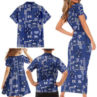 Blue Samoa Manuia Le Kerisimasi Family Matching Short Sleeve Bodycon Dress and Hawaiian Shirt Pacific Patchwork Xmas Vibes - Polynesian Pride