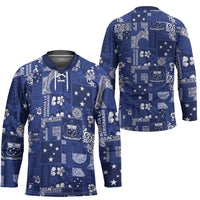 Blue Samoa Manuia Le Kerisimasi Hockey Jersey Pacific Patchwork Xmas Vibes LT9 - Polynesian Pride