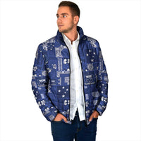 Blue Samoa Manuia Le Kerisimasi Padded Jacket Pacific Patchwork Xmas Vibes - Polynesian Pride
