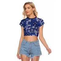 Blue Samoa Manuia Le Kerisimasi Raglan Cropped T Shirt Pacific Patchwork Xmas Vibes LT9 Female Blue - Polynesian Pride