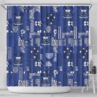 Blue Samoa Manuia Le Kerisimasi Shower Curtain Pacific Patchwork Xmas Vibes - Polynesian Pride
