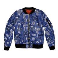 Blue Samoa Manuia Le Kerisimasi Sleeve Zip Bomber Jacket Pacific Patchwork Xmas Vibes - Polynesian Pride