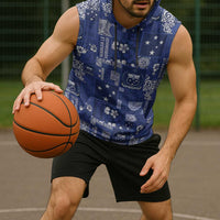 Blue Samoa Manuia Le Kerisimasi Sleeveless Hoodie Pacific Patchwork Xmas Vibes - Polynesian Pride