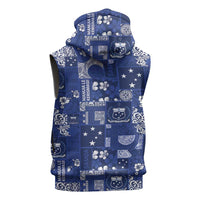 Blue Samoa Manuia Le Kerisimasi Sleeveless Zip Hoodie Pacific Patchwork Xmas Vibes LT9 - Polynesian Pride