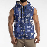 Blue Samoa Manuia Le Kerisimasi Sleeveless Zip Hoodie Pacific Patchwork Xmas Vibes LT9 - Polynesian Pride