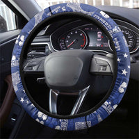 Blue Samoa Manuia Le Kerisimasi Steering Wheel Cover Pacific Patchwork Xmas Vibes - Polynesian Pride