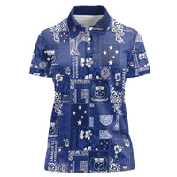 Blue Samoa Manuia Le Kerisimasi Women Polo Shirt Pacific Patchwork Xmas Vibes LT9 Female Blue - Polynesian Pride