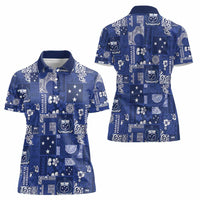 Blue Samoa Manuia Le Kerisimasi Women Polo Shirt Pacific Patchwork Xmas Vibes LT9 - Polynesian Pride