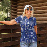 Blue Samoa Manuia Le Kerisimasi Women Polo Shirt Pacific Patchwork Xmas Vibes - Polynesian Pride