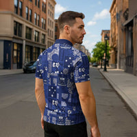 Blue Samoa Manuia Le Kerisimasi Zipper Polo Shirt Pacific Patchwork Xmas Vibes - Polynesian Pride