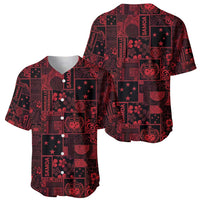 Dark Samoa Manuia Le Kerisimasi Baseball Jersey Pacific Patchwork Xmas Vibes - Polynesian Pride