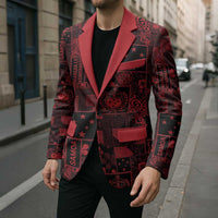 Dark Samoa Manuia Le Kerisimasi Blazer Pacific Patchwork Xmas Vibes - Polynesian Pride