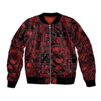 Dark Samoa Manuia Le Kerisimasi Bomber Jacket Pacific Patchwork Xmas Vibes - Polynesian Pride