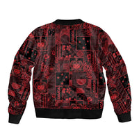 Dark Samoa Manuia Le Kerisimasi Bomber Jacket Pacific Patchwork Xmas Vibes - Polynesian Pride