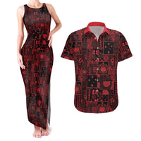 Dark Samoa Manuia Le Kerisimasi Couples Matching Tank Maxi Dress and Hawaiian Shirt Pacific Patchwork Xmas Vibes LT9 Red - Polynesian Pride