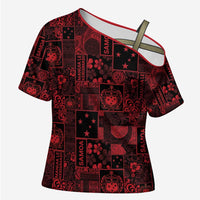 Dark Samoa Manuia Le Kerisimasi Cross Shoulder Shirt Pacific Patchwork Xmas Vibes LT9 Female Red - Polynesian Pride