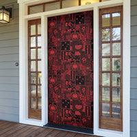 Dark Samoa Manuia Le Kerisimasi Door Cover Pacific Patchwork Xmas Vibes - Polynesian Pride