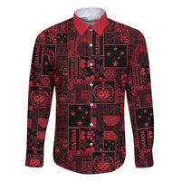 Dark Samoa Manuia Le Kerisimasi Family Matching Mermaid Dress and Hawaiian Shirt Pacific Patchwork Xmas Vibes LT9 Dad's Shirt - Long Sleeve Red - Polynesian Pride